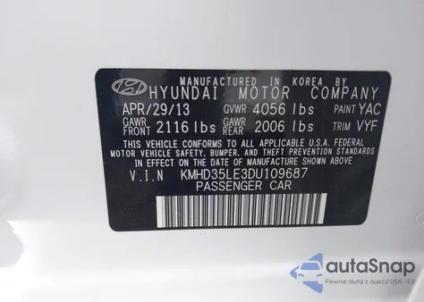 2013 Hyundai Elantra Gt z USA, uszkodzony, nr VIN KMHD35LE3DU109687